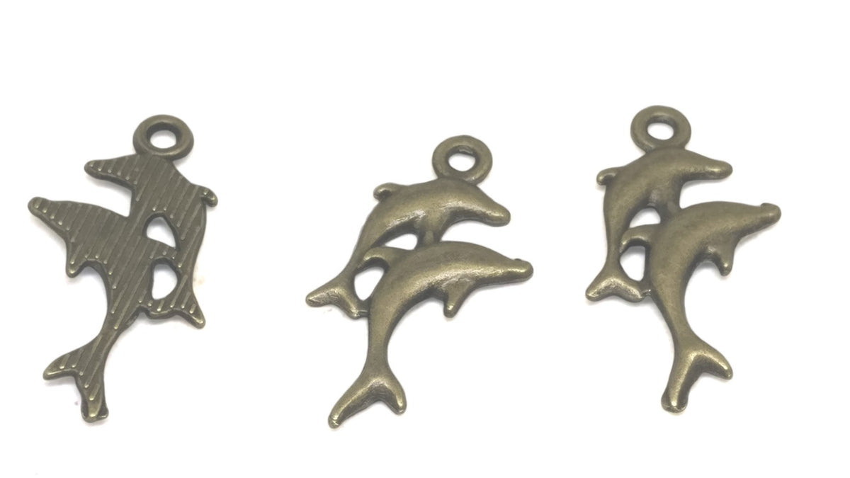 Jewelry Mini Pendant Alloy Craft Charms 26x17mm Dolphin Antique Bronze Color (Pack of 10 pieces) [ac-charm-00001-m114]