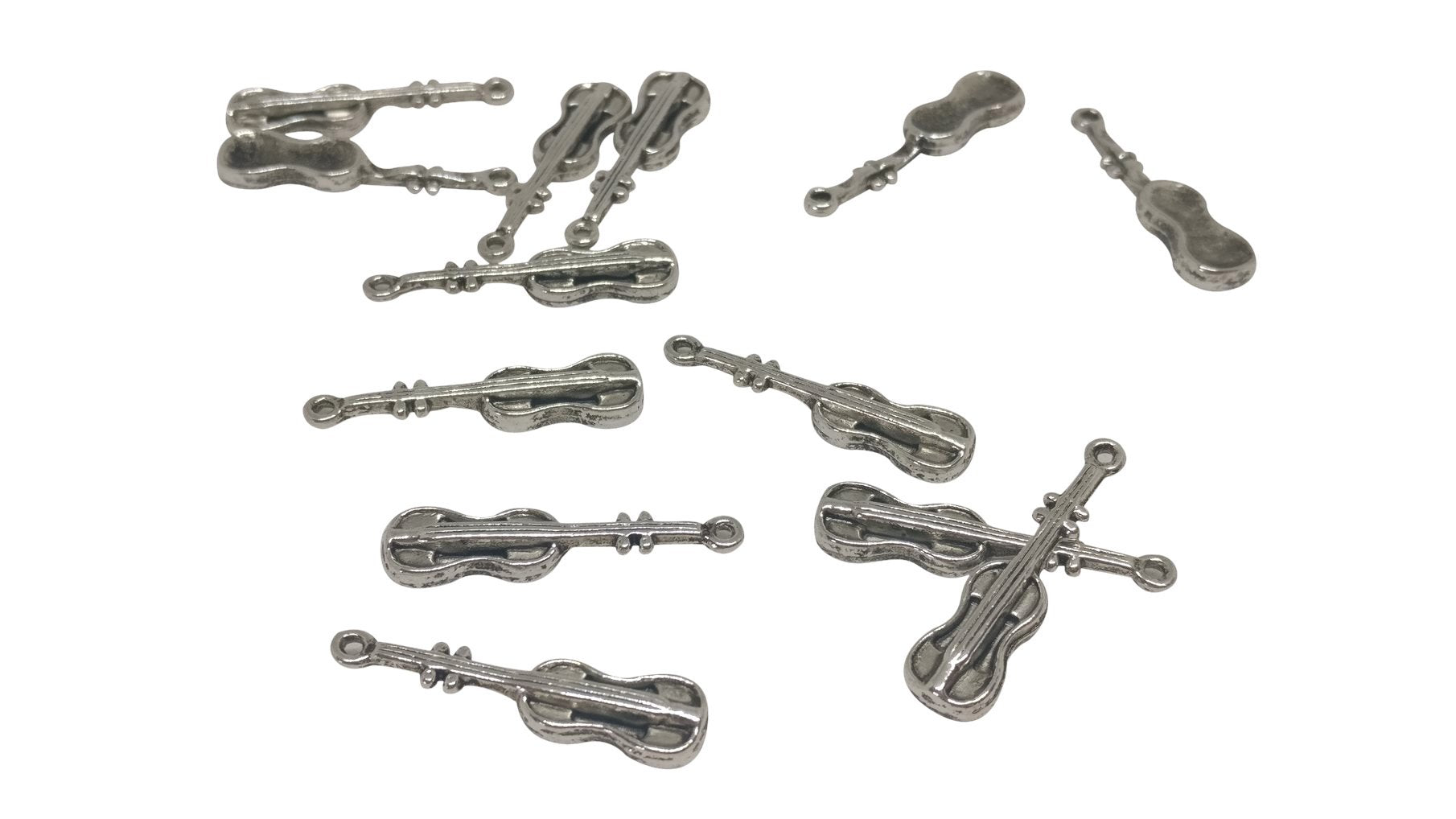 Jewelry Mini Pendant Alloy Charms 25x5mm Guitar Antique Silver Color (Pack of 10 pieces) [ac-charm-00001-m22]