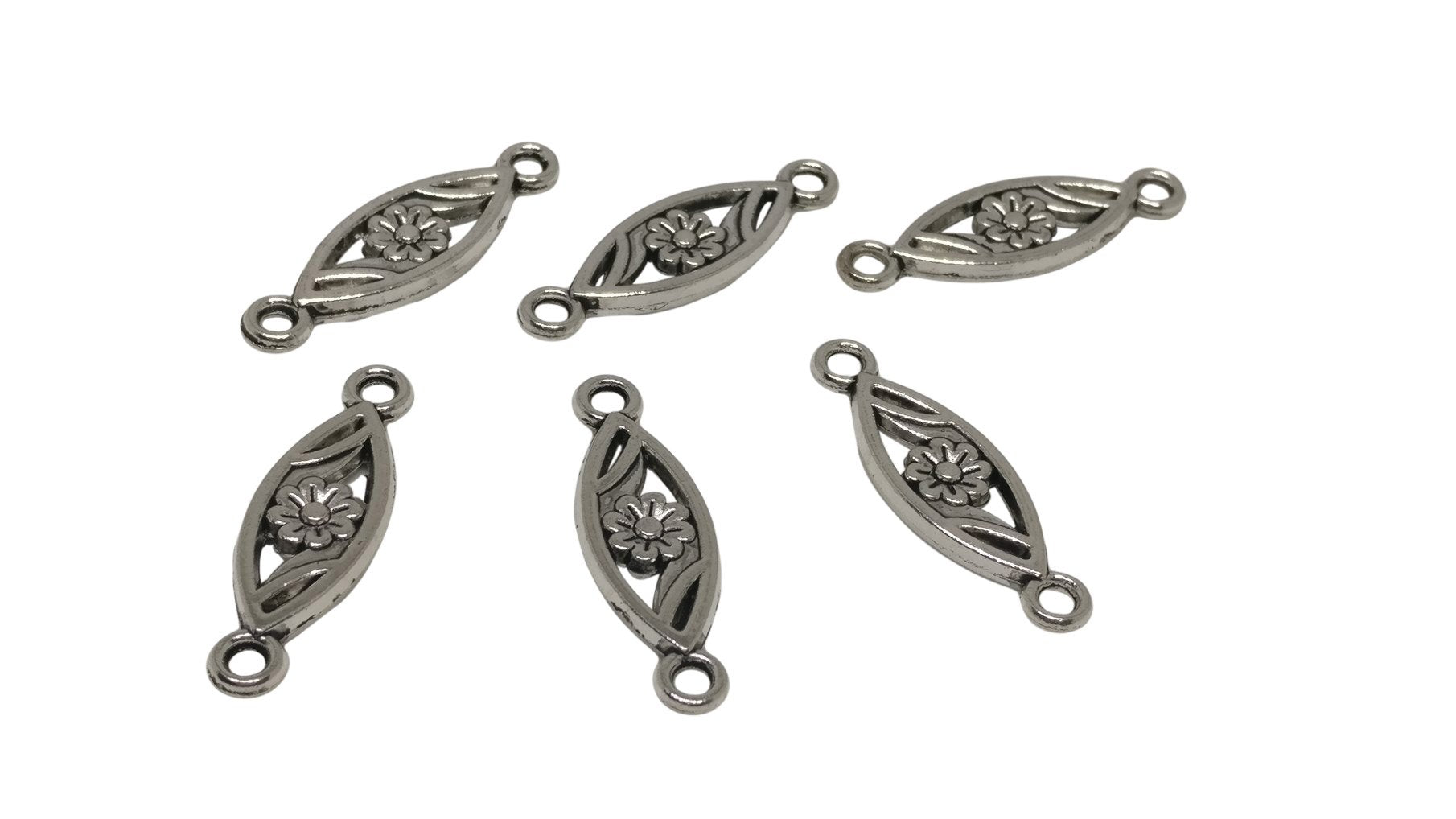 Jewelry Mini Pendant Alloy Charms 24x7x2xmm Flower Antique Silver Color (Pack of 10 pieces) [ac-charm-00001-m29]