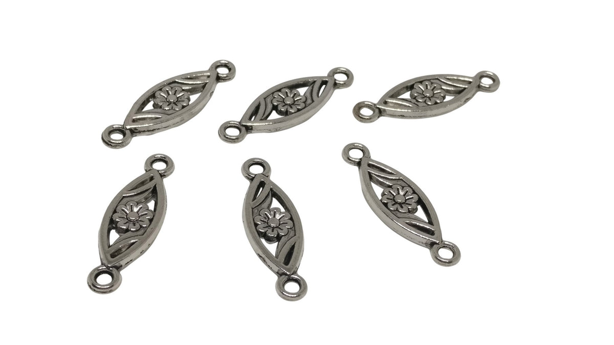 Jewelry Mini Pendant Alloy Charms 24x7x2xmm Flower Antique Silver Color (Pack of 10 pieces) [ac-charm-00001-m29]