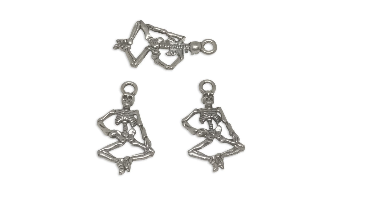 Jewelry Mini Pendant Alloy Craft Charms 26x13x3xmm Skeleton Antique Silver Color (Pack of 10 pieces) [ac-charm-00001-m42]