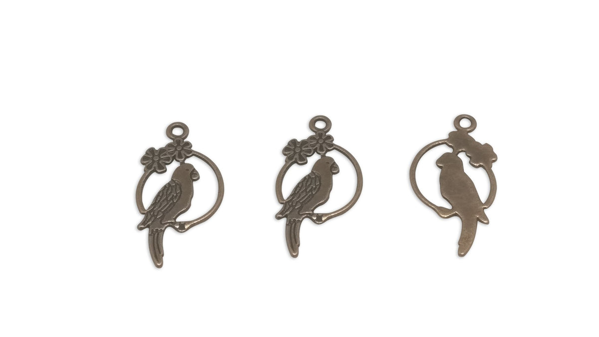 Jewelry Mini Pendant Alloy Craft Charms 28x14mm Parrot Bird Antique Copper Color (Pack of 10 pieces) [ac-charm-00001-m44]