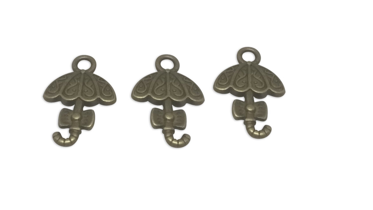 Jewelry Mini Pendant Alloy Craft Charms 18x11x2.5xmm Umbrella Antique Bronze Color (Pack of 10 pieces) [ac-charm-00001-m47]