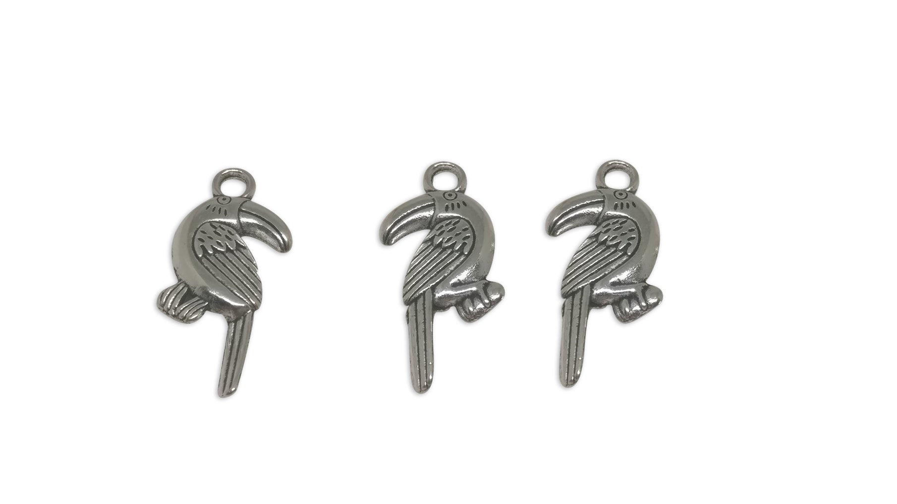 Jewelry Mini Pendant Alloy Craft Charms 25x11x3xmm Parrot Bird Antique Silver Color (Pack of 4 pieces) [ac-charm-00001-m60]