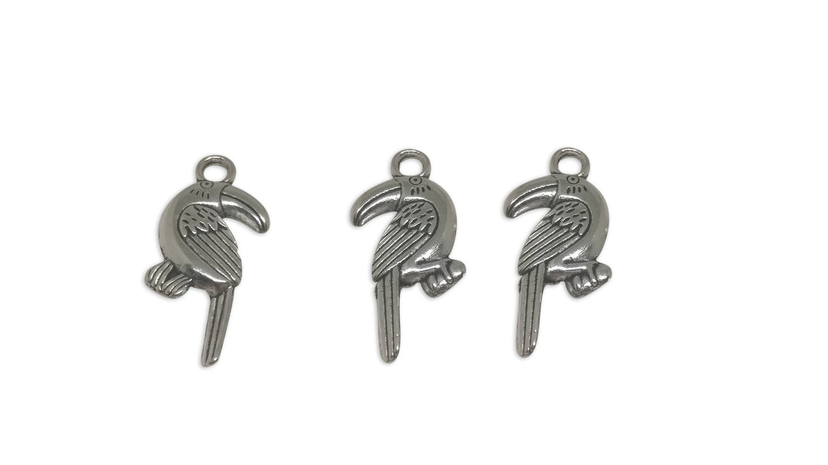 Jewelry Mini Pendant Alloy Craft Charms 25x11x3xmm Parrot Bird Antique Silver Color (Pack of 4 pieces) [ac-charm-00001-m60]