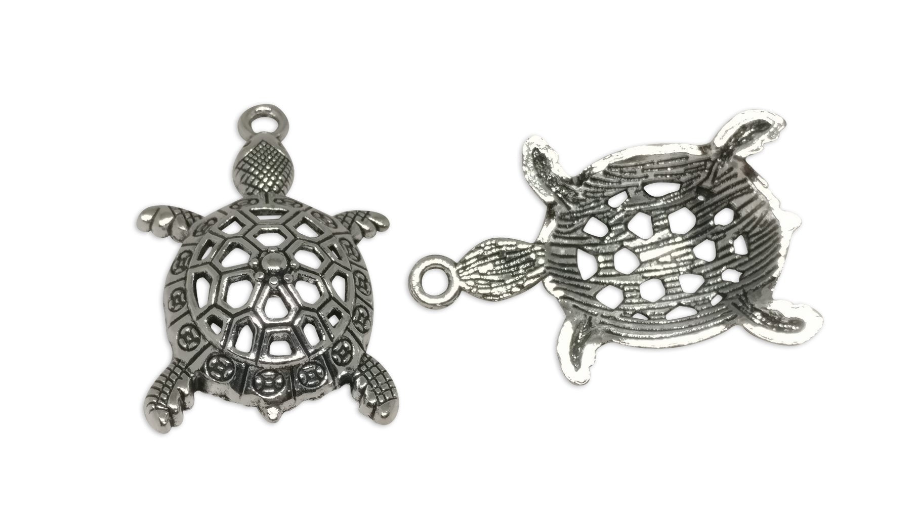 Jewelry Mini Pendant Alloy Craft Charms 39x23x8xmm Tortoise Antique Silver Color (Pack of 4 pieces) [ac-charm-00001-m67]