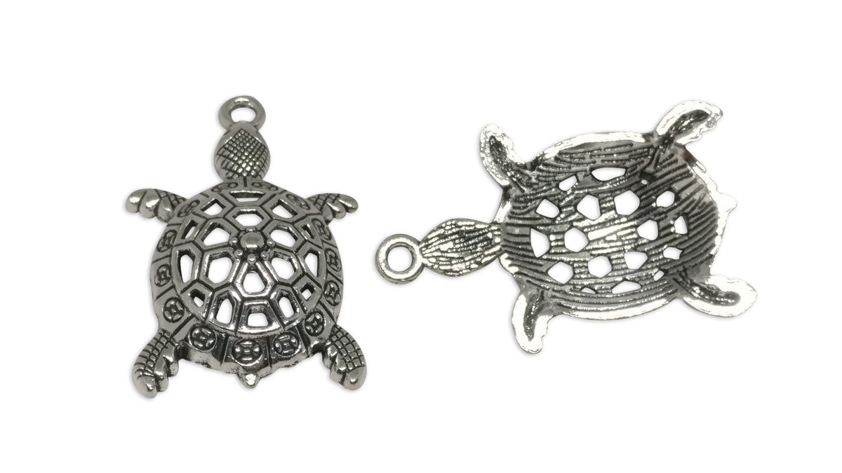 Jewelry Mini Pendant Alloy Craft Charms 39x23x8xmm Tortoise Antique Silver Color (Pack of 4 pieces) [ac-charm-00001-m67]
