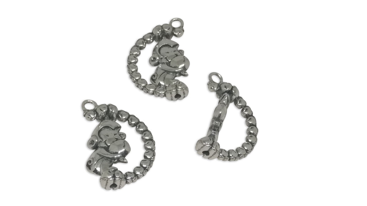 Jewelry Mini Pendant Alloy Craft Charms 27x17x5xmm Rotating Monkey Antique Silver Color (Pack of 4 pieces) [ac-charm-00001-m70]