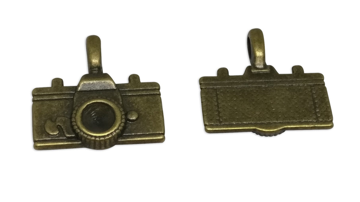 Jewelry Mini Pendant Alloy Craft Charms 22x20x4xmm Camera Antique Bronze Color (Pack of 10 pieces) [ac-charm-00001-m71]