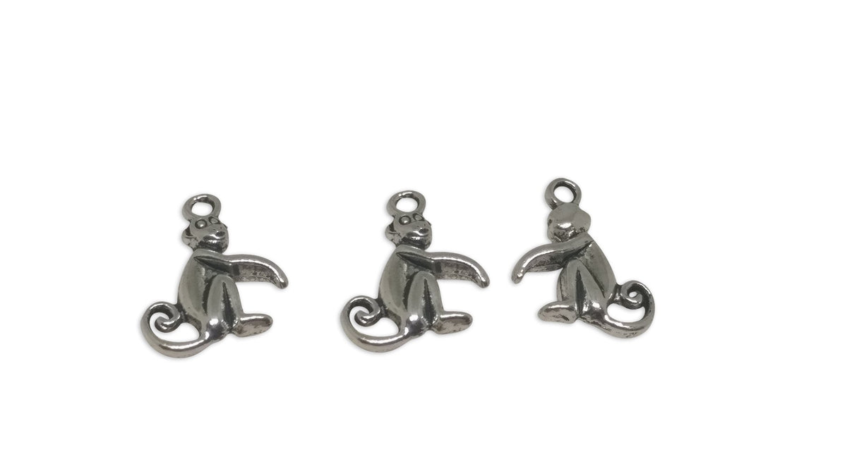 Jewelry Mini Pendant Alloy Craft Charms 15x13x3xmm Monkey Antique Silver Color (Pack of 10 pieces) [ac-charm-00001-m74]