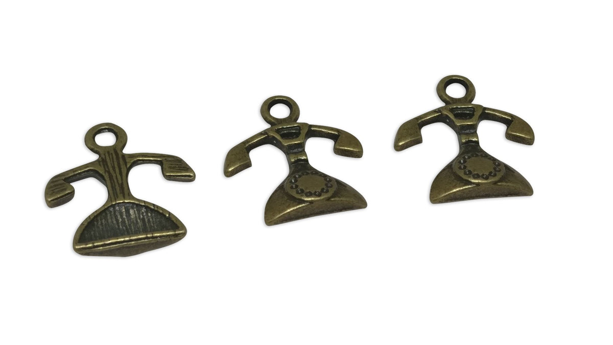 Jewelry Mini Pendant Alloy Craft Charms 16x15x3xmm Telephone Antique Bronze Color (Pack of 10 pieces) [ac-charm-00001-m78]