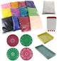 Rangoli Drawing Kit (4 Stencils, 12 Colors + White Powder, 1 x Sprinkler, 2 x Template Tray) For Indian Sand Art Kolam Festival Decoration [ac-homektchn-00006-combo1]