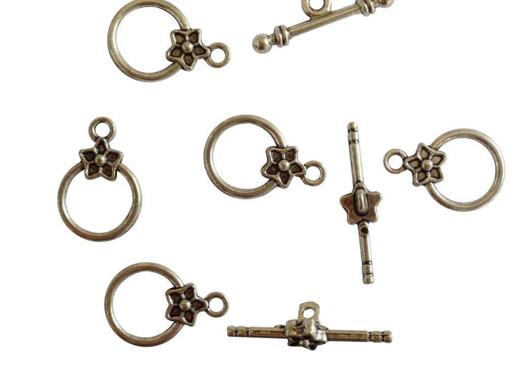 Metal Alloy Toggle Clasps For Jewellery Making (Pack of 5 Sets) 20x13x1.5xmm Stick Size:7x26x7mm Round Antique Silver Color [ac-jwlsupp-00001-m2]