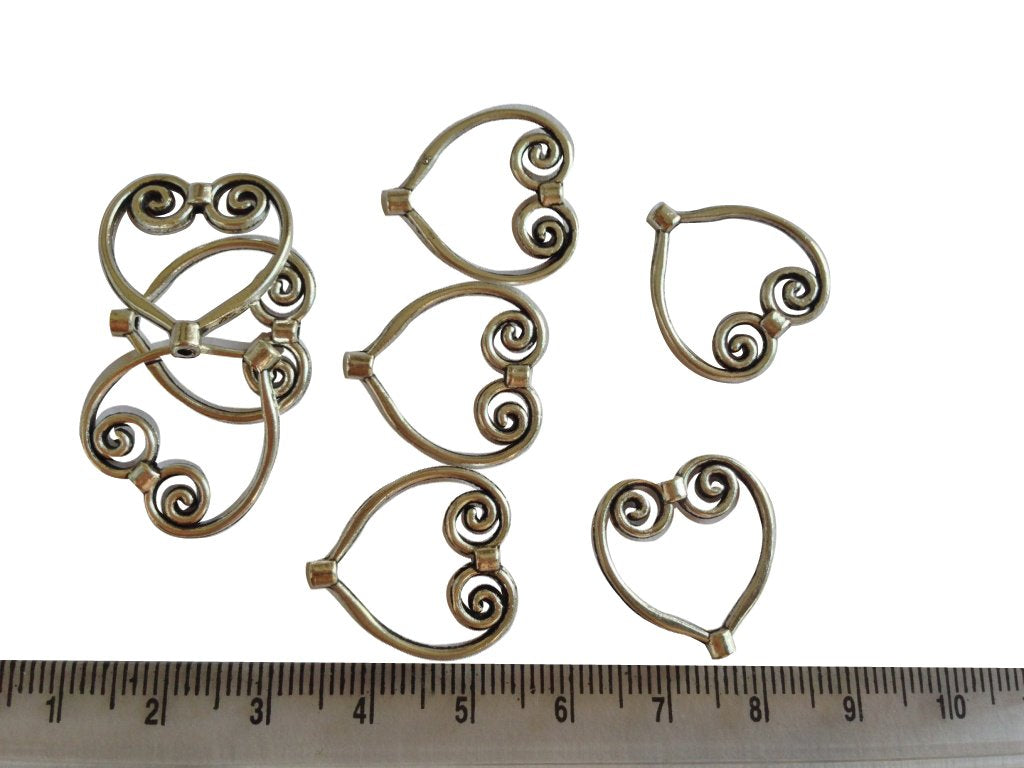 Metal Alloy Bead Frames (Pack of 10 pieces) 20x20mm Heart Antique Silver Color For Jewellery Making [ac-jwlsupp-00008-m2]
