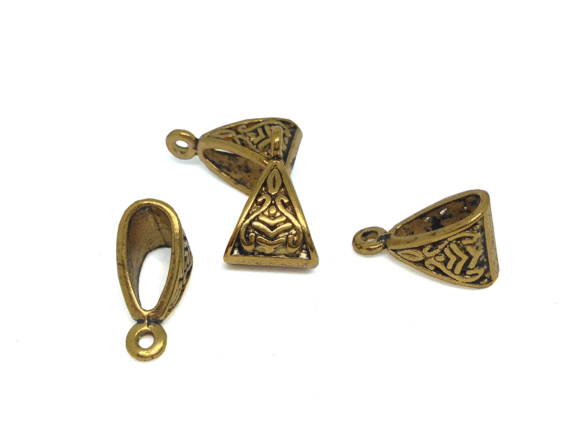 Metal Alloy Pendant Bails (Pack of 10 pieces) 15x10x7 mm Triangle Antique Gold Color For Jewellery Making  [ac-jwlsupp-00009-m1]