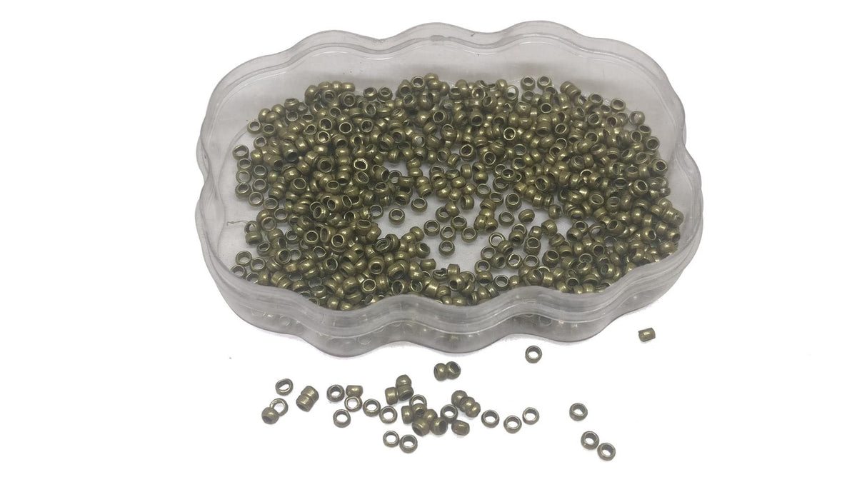 Metal Brass Crimp Beads Gear Locks 2x1.2 mm (Pack of 5 Grams, 400+ Pieces) Hole 1 mm Antique Bronze Color For Jewellery Making [ac-jwlsupp-00010-m1]