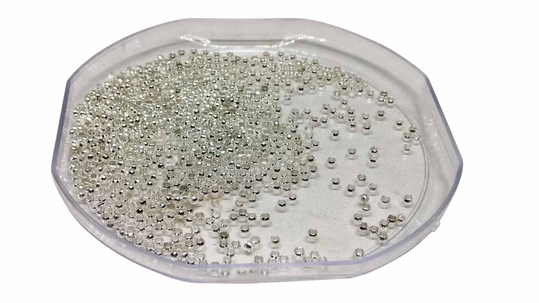 Metal Brass Crimp Beads Gear Locks 2x1.2 mm (Pack of 5 Grams, 400+ Pieces) Hole 1 mm Silver Color For Jewellery Making [ac-jwlsupp-00010-m4]