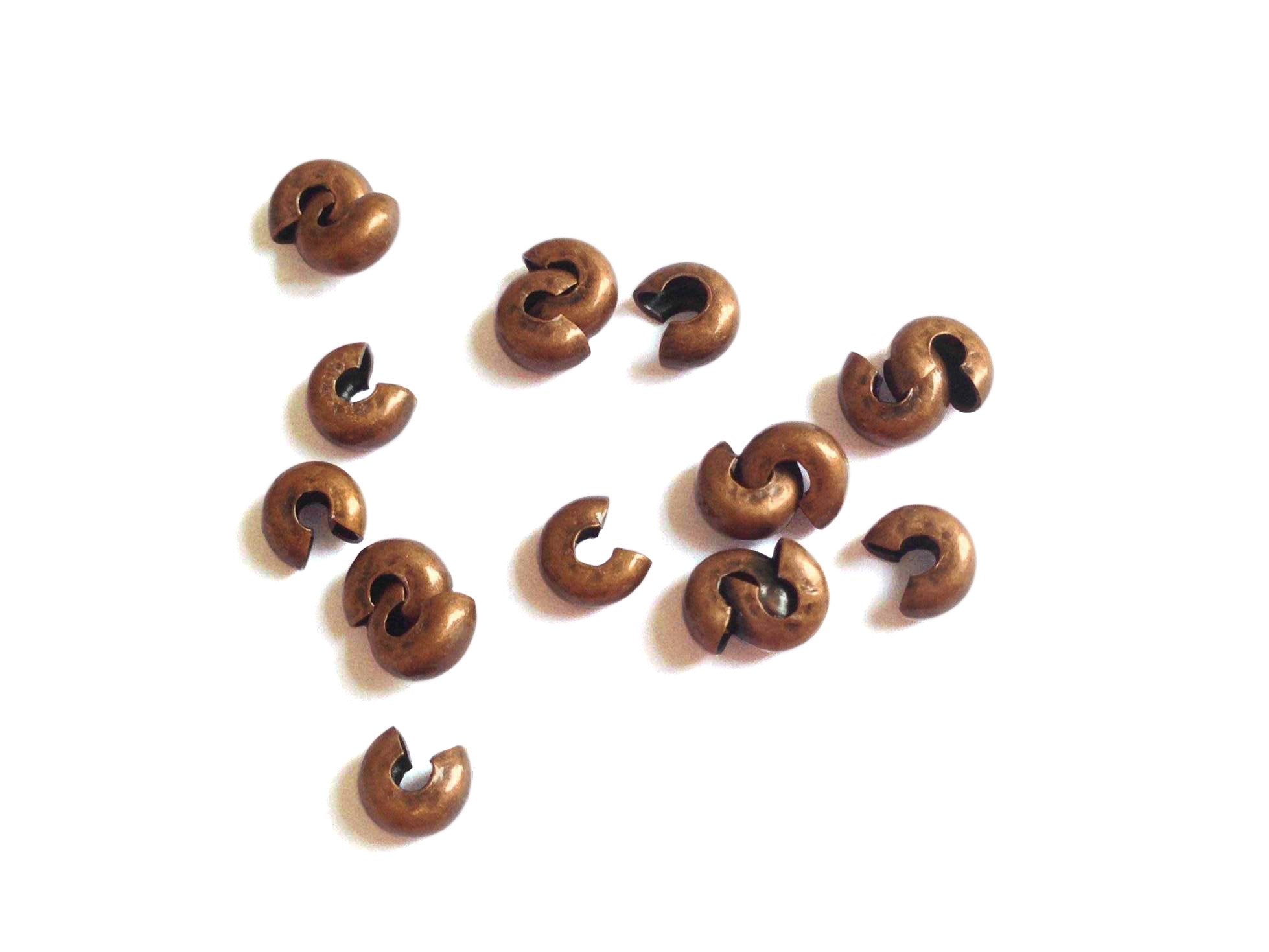 Metal Iron Crimp Bead Covers 4mm (Pack of 50 pieces) Antique Copper Color For Jewellery Making [ac-jwlsupp-00011-m4]