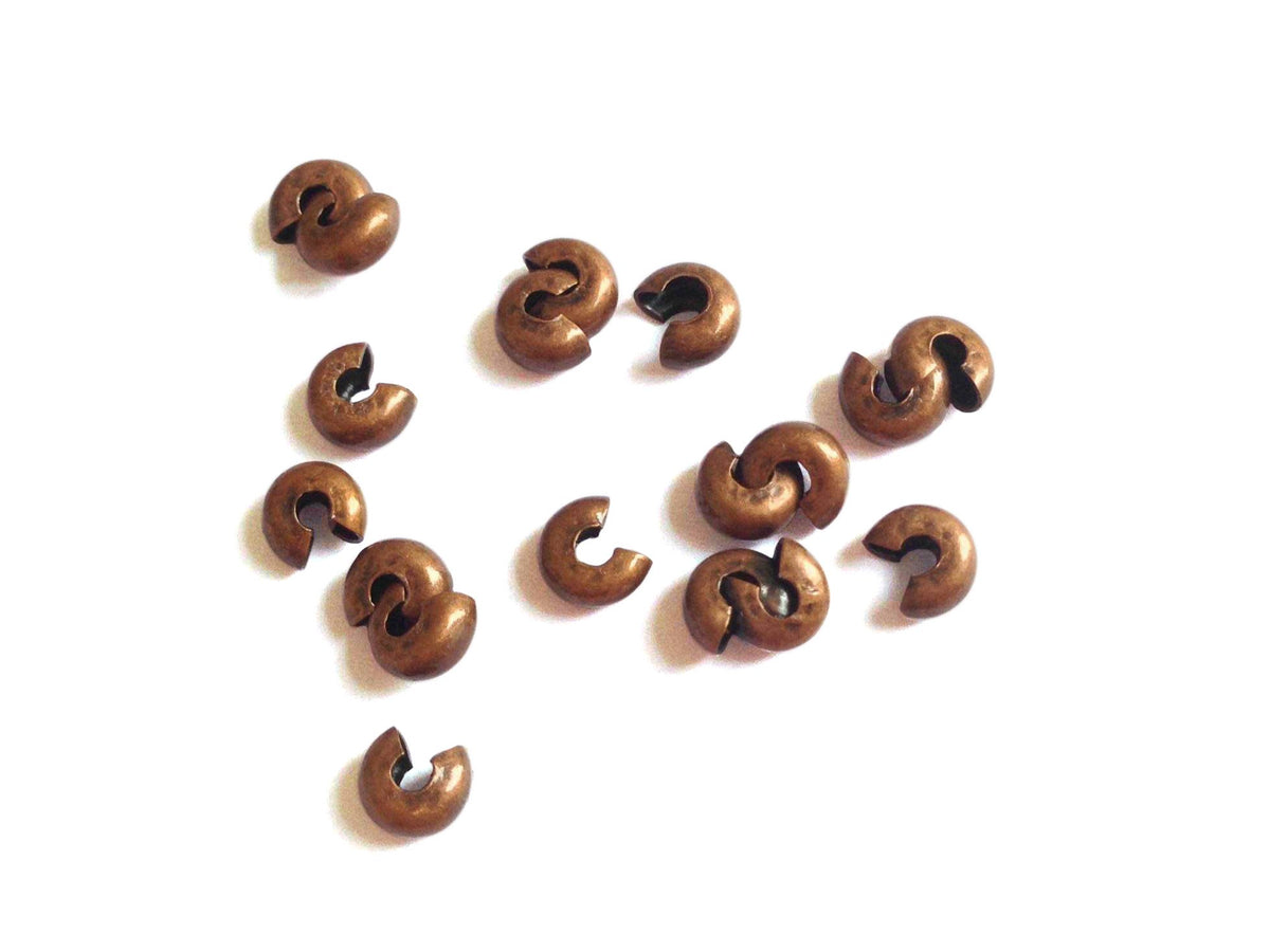 Metal Iron Crimp Bead Covers 4mm (Pack of 50 pieces) Antique Copper Color For Jewellery Making [ac-jwlsupp-00011-m4]