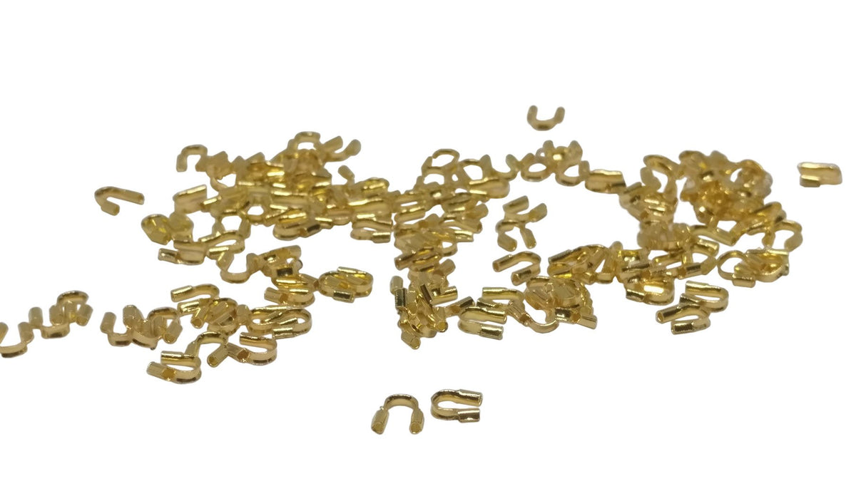 Brass Wire Guards 5x4mm (Pack of 50 pieces) Hole:0.5mm Thickness 1mm Curved Gold Color For Jewellery Making  [ac-jwlsupp-00013-m2]