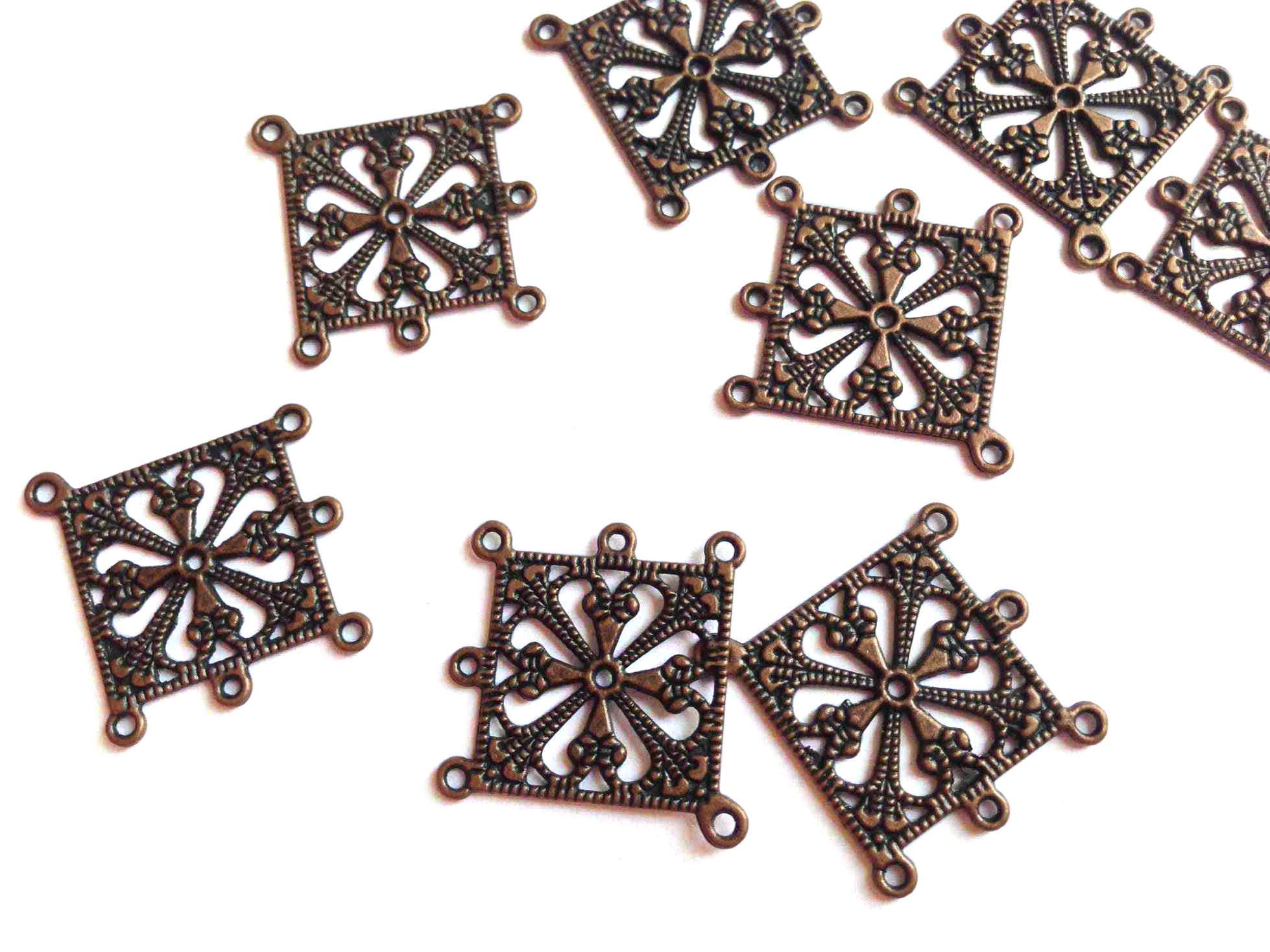 Metal Alloy Connectors (Pack of 4 pieces) for Jewellery Making Dangler Earrings & Pendant 33mm Rhombus Antique Copper Color [ac-jwlsupp-00014-m10]