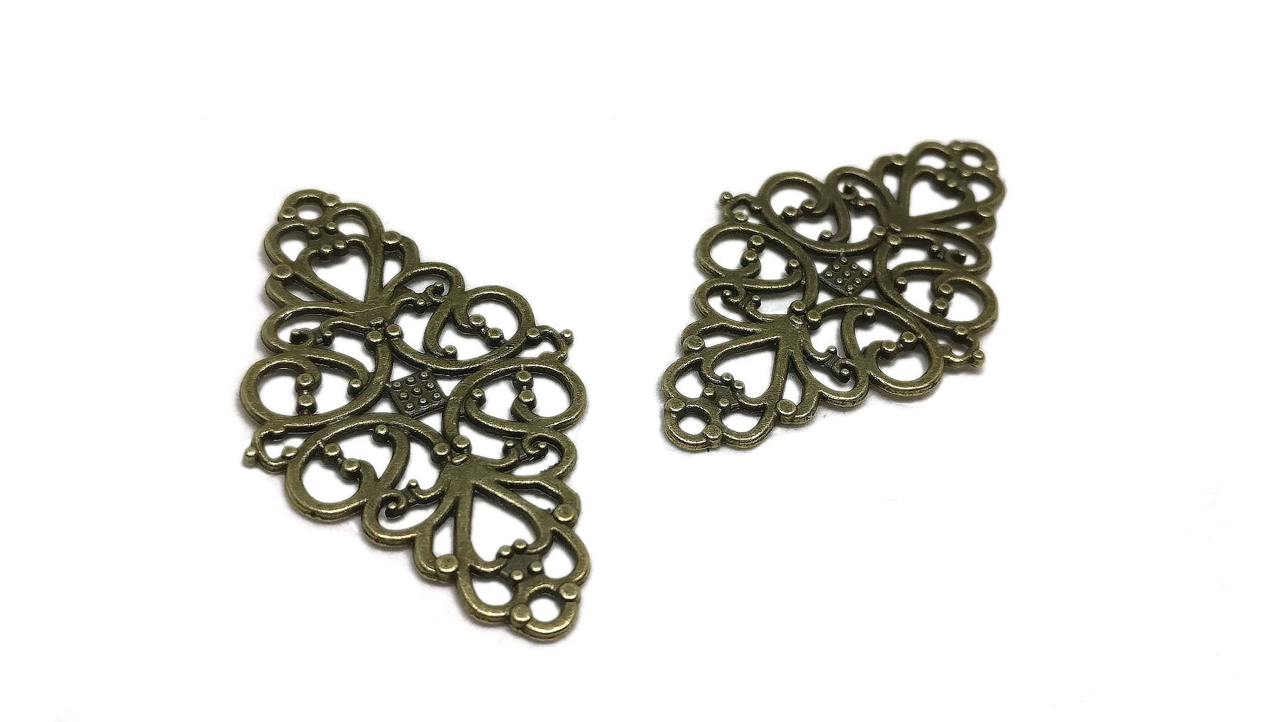 Metal Alloy Connectors (Pack of 4 pieces) for Jewellery Making Dangler Earrings & Pendant 42x25mm Rhombus Antique Bronze Color [ac-jwlsupp-00014-m13]