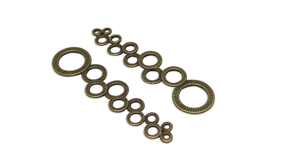 Metal Alloy Connectors (Pack of 4 pieces) for Jewellery Making Dangler Earrings & Pendant 46x12x1xmm Connected Circles Antique Bronze Color [ac-jwlsupp-00014-m15]
