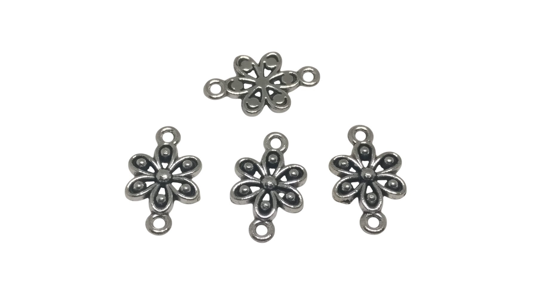 Metal Alloy Connectors (Pack of 10 pieces) 17x10x2xmm for Jewellery Making Dangler Earrings & Pendant Flower Antique Silver Color [ac-jwlsupp-00014-m16]