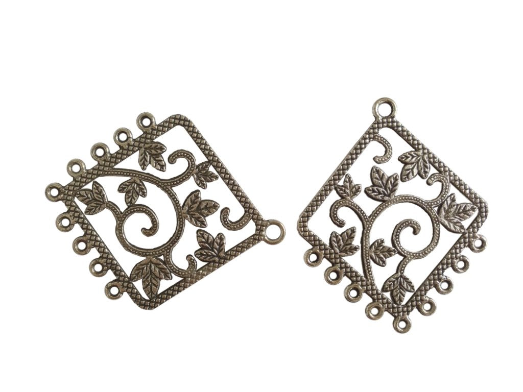 Metal Alloy Connectors (Pack of 4 pieces) for Jewellery Making Dangler Earrings & Pendant 49x40mm Rhombus Antique Silver Color [ac-jwlsupp-00014-m1]