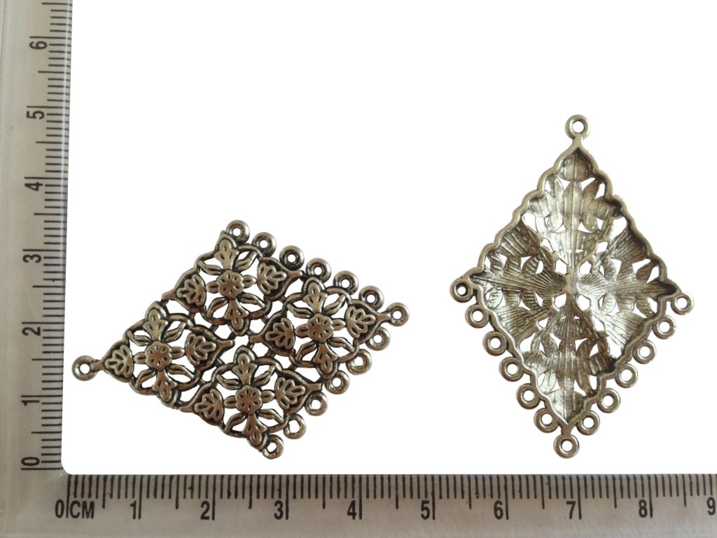 Metal Alloy Connectors (Pack of 4 pieces) for Jewellery Making Dangler Earrings & Pendant 48x34mm Rhombus Antique Silver Color [ac-jwlsupp-00014-m3]