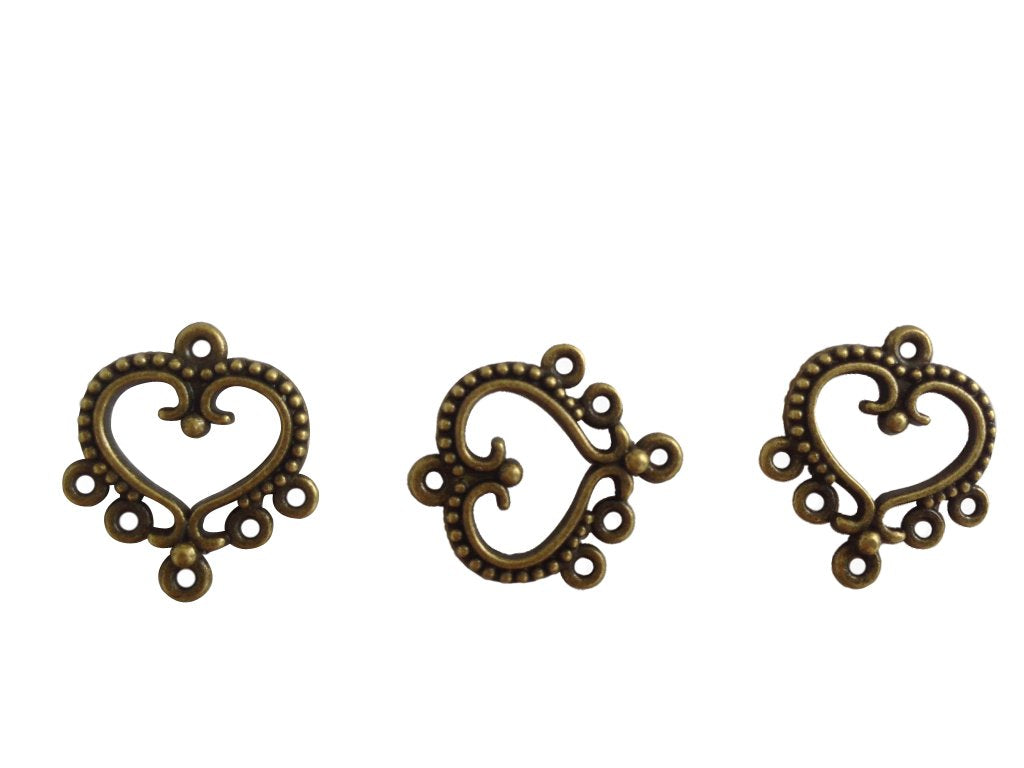 Metal Alloy Connectors (Pack of 10 pieces) for Jewellery Making Dangler Earrings & Pendant 21x19mm Heart Antique Bronze Color [ac-jwlsupp-00014-m8]