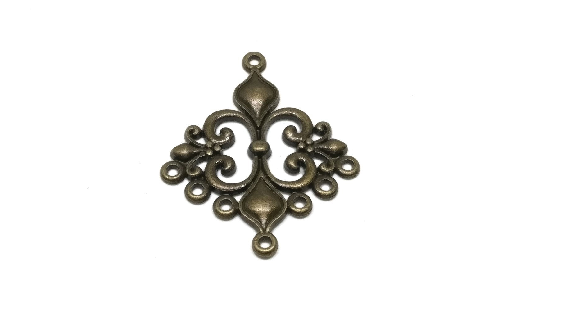 Metal Alloy Connectors (Pack of 4 pieces) for Jewellery Making Dangler Earrings & Pendant 35x31mm Rhombus Antique Bronze Color [ac-jwlsupp-00014-m9]