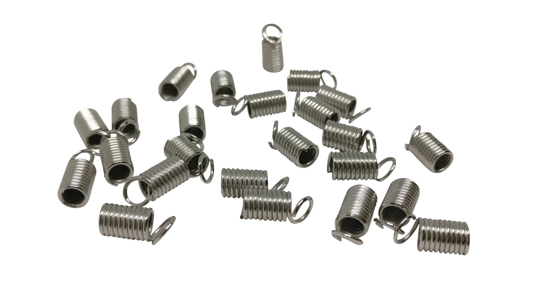 Iron End Coil Cord Guards 9x5mm Cylinder Silver Color (Pack of 10 grams, 20 pieces) For Jewellery Making [ac-jwlsupp-00020-m1]