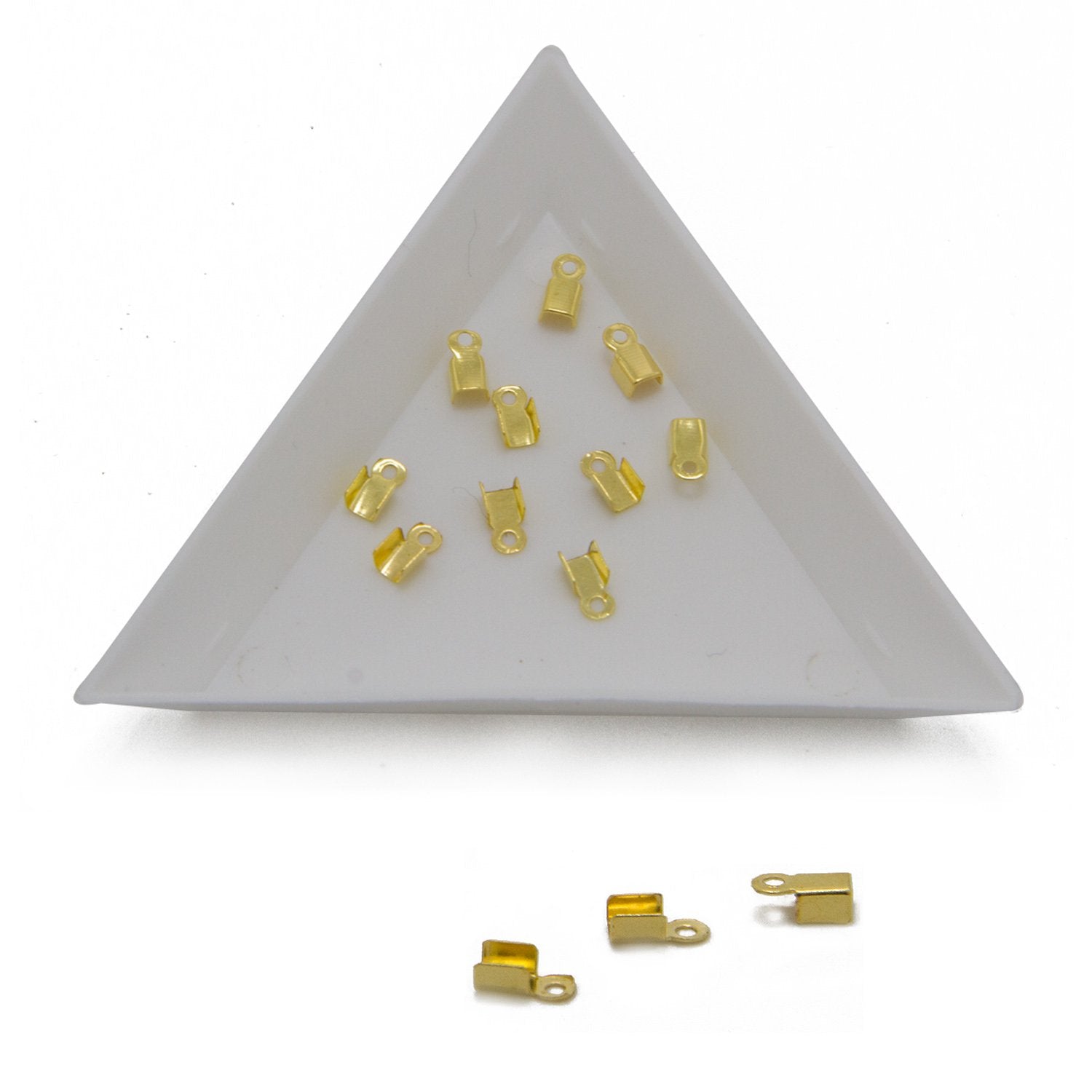 Iron Folding Cord End Guards 6x3 mm Rectangle Gold Color (Pack of 5 Grams, 130 pieces) For Jewellery Making [ac-jwlsupp-00022-m7]