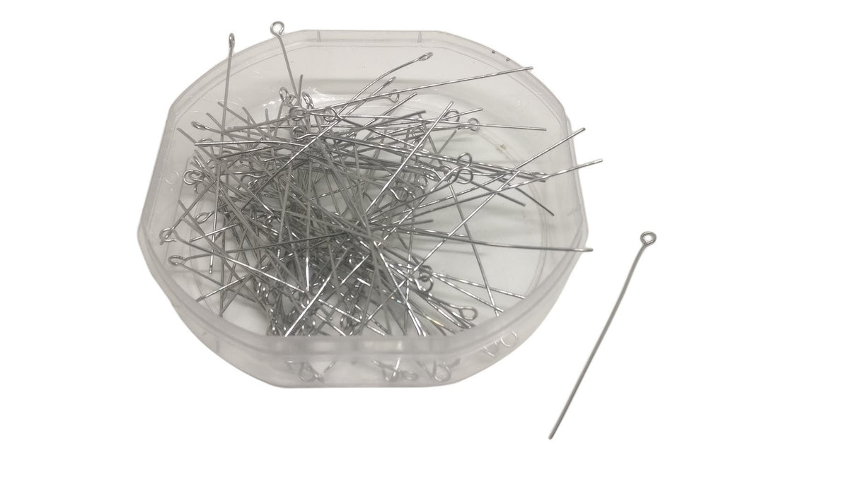 Tarnish Resistant 304-Stainless Steel Eye Pins 50x0.6mm Silver Color (10 grams, 70 Pins Approx) For Jewellery Making [ac-jwlsupp-00025-m1-sub1]