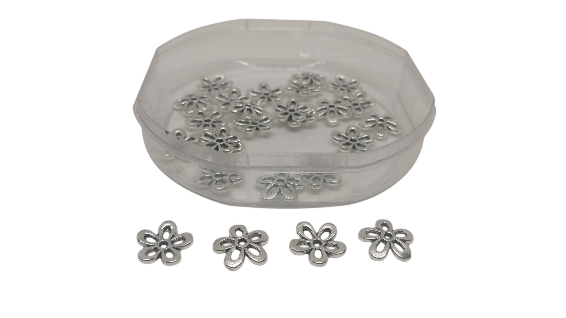 Metal Alloy Bead Caps 11x2mm (10 Grams, 15 Pieces) Flower Antique Silver Color For Jewellery Making [ac-jwlsupp-00028-m10]