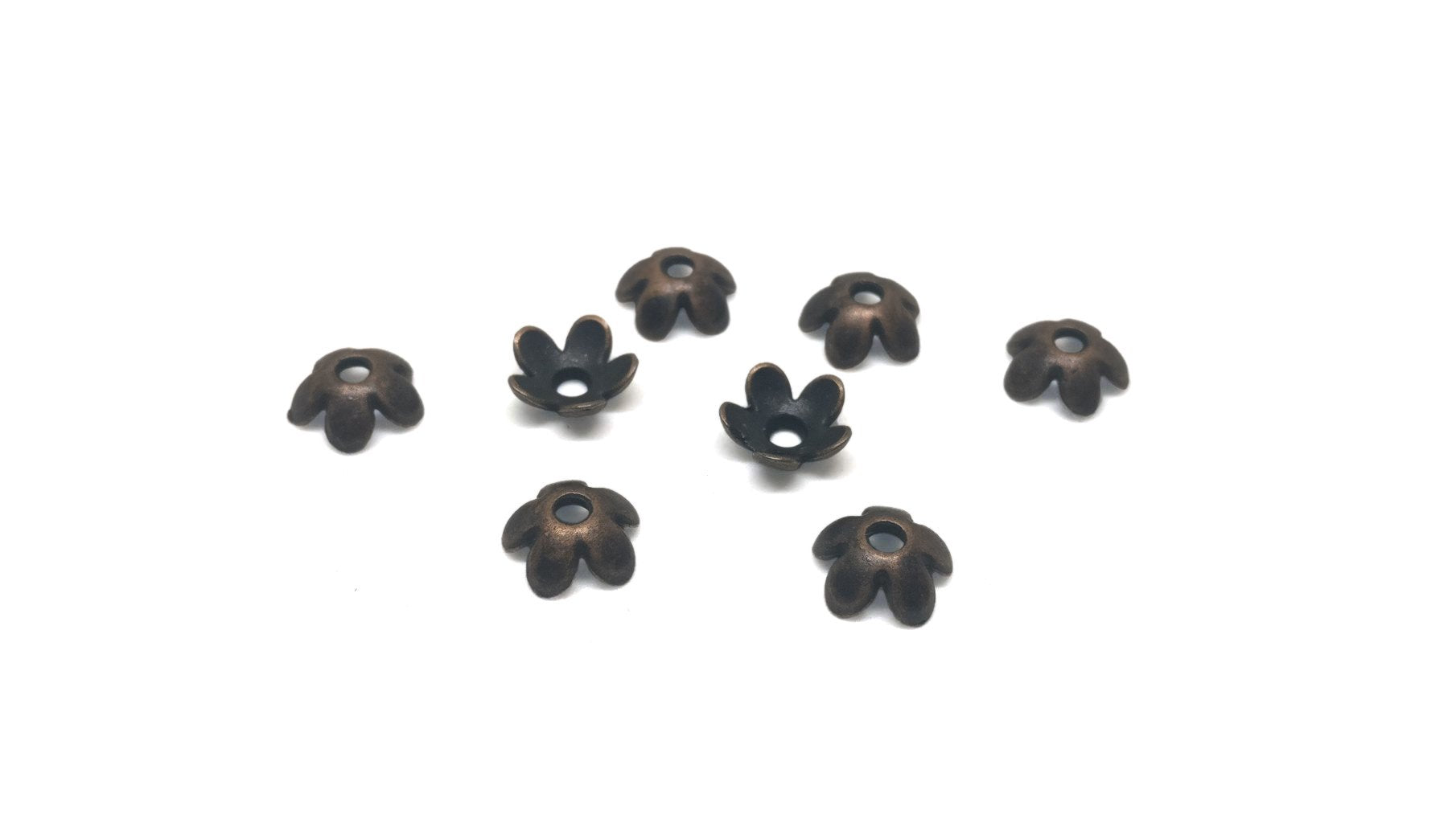 Metal Alloy Bead Caps 6.5mm (5 Grams, 35 Pieces) Flower Antique Copper Color For Jewellery Making [ac-jwlsupp-00028-m12]