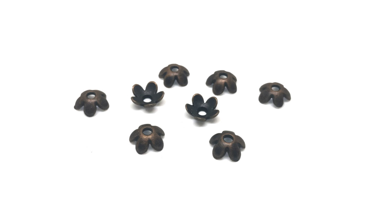 Metal Alloy Bead Caps 6.5mm (5 Grams, 35 Pieces) Flower Antique Copper Color For Jewellery Making [ac-jwlsupp-00028-m12]