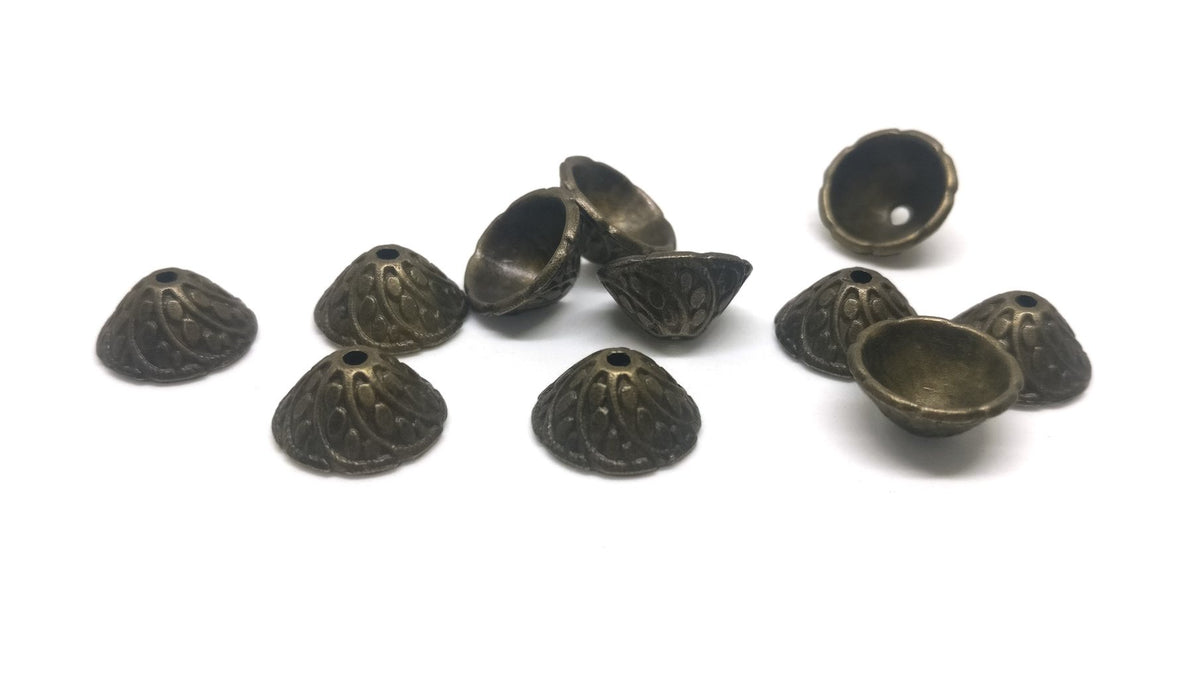 Metal Alloy Bead Caps 11x6mm (10 Grams, 20 Pieces) Cone Antique Bronze Color For Jewellery Making [ac-jwlsupp-00028-m13]