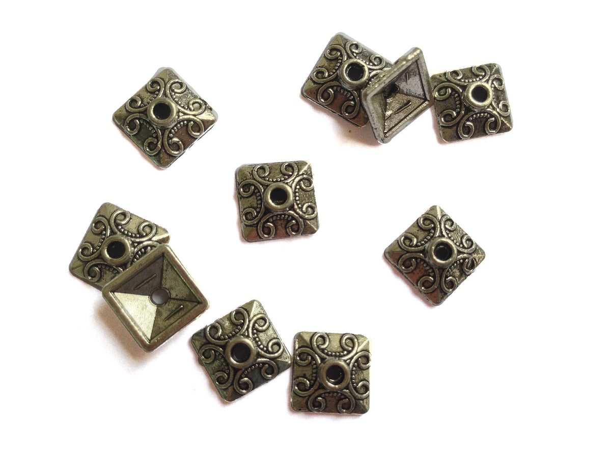 Metal Alloy Bead Caps 11x5mm (20 Pieces) Square Antique Silver Color For Jewellery Making [ac-jwlsupp-00028-m1]