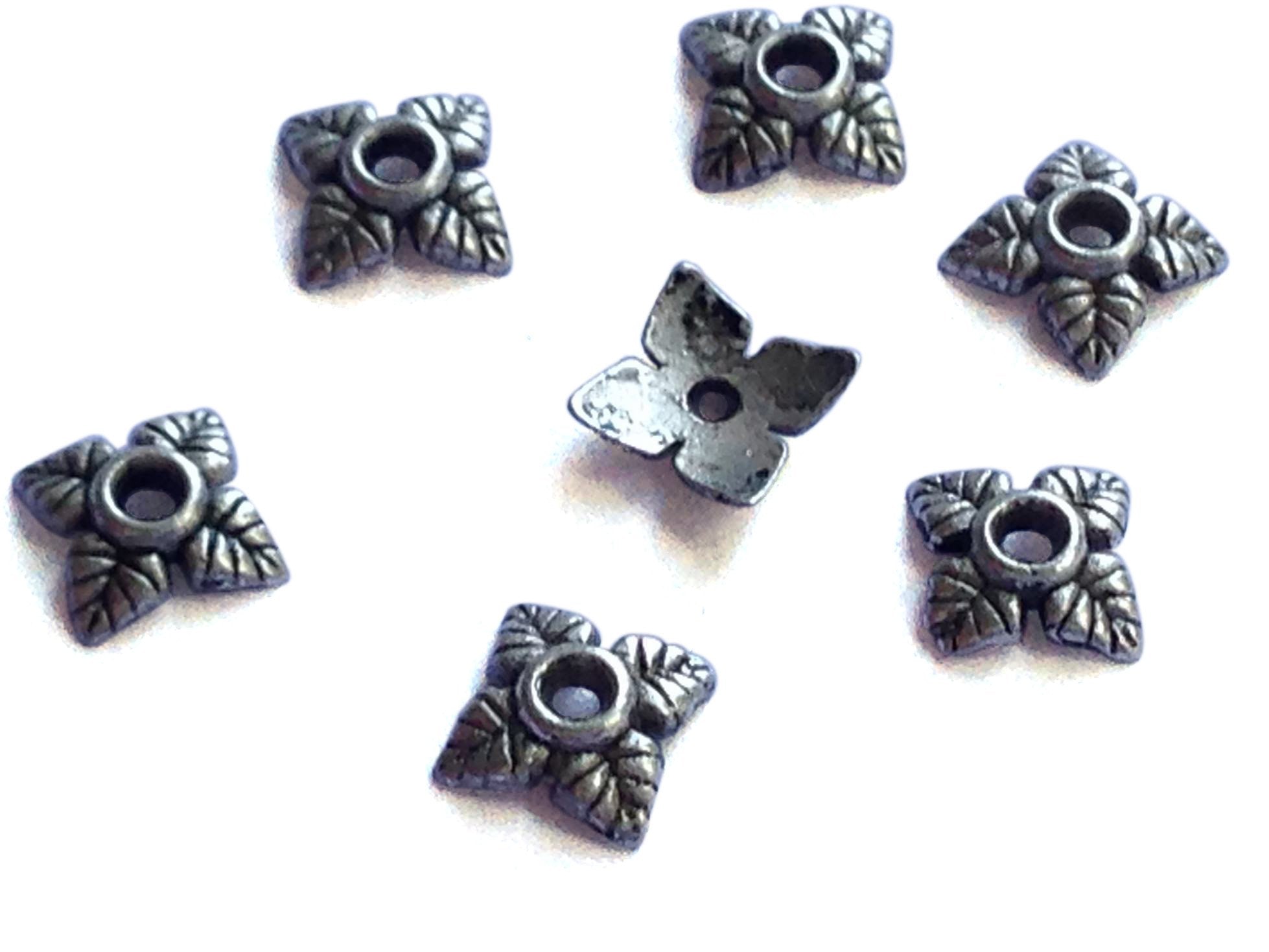 Metal Alloy Bead Caps 6x2mm (5 Grams, 50 Pieces) Square Antique Silver Color For Jewellery Making [ac-jwlsupp-00028-m4]