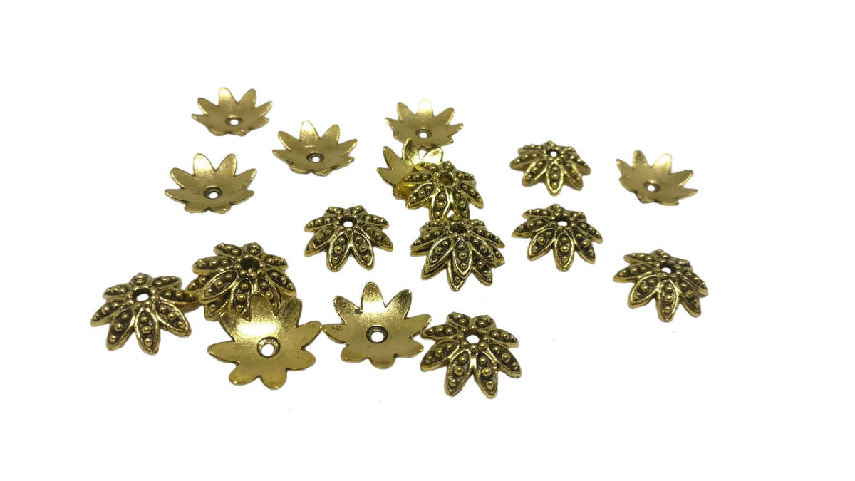Metal Alloy Bead Caps 14x4mm (20 Pieces) Flower Antique Gold Color For Jewellery Making [ac-jwlsupp-00028-m9]