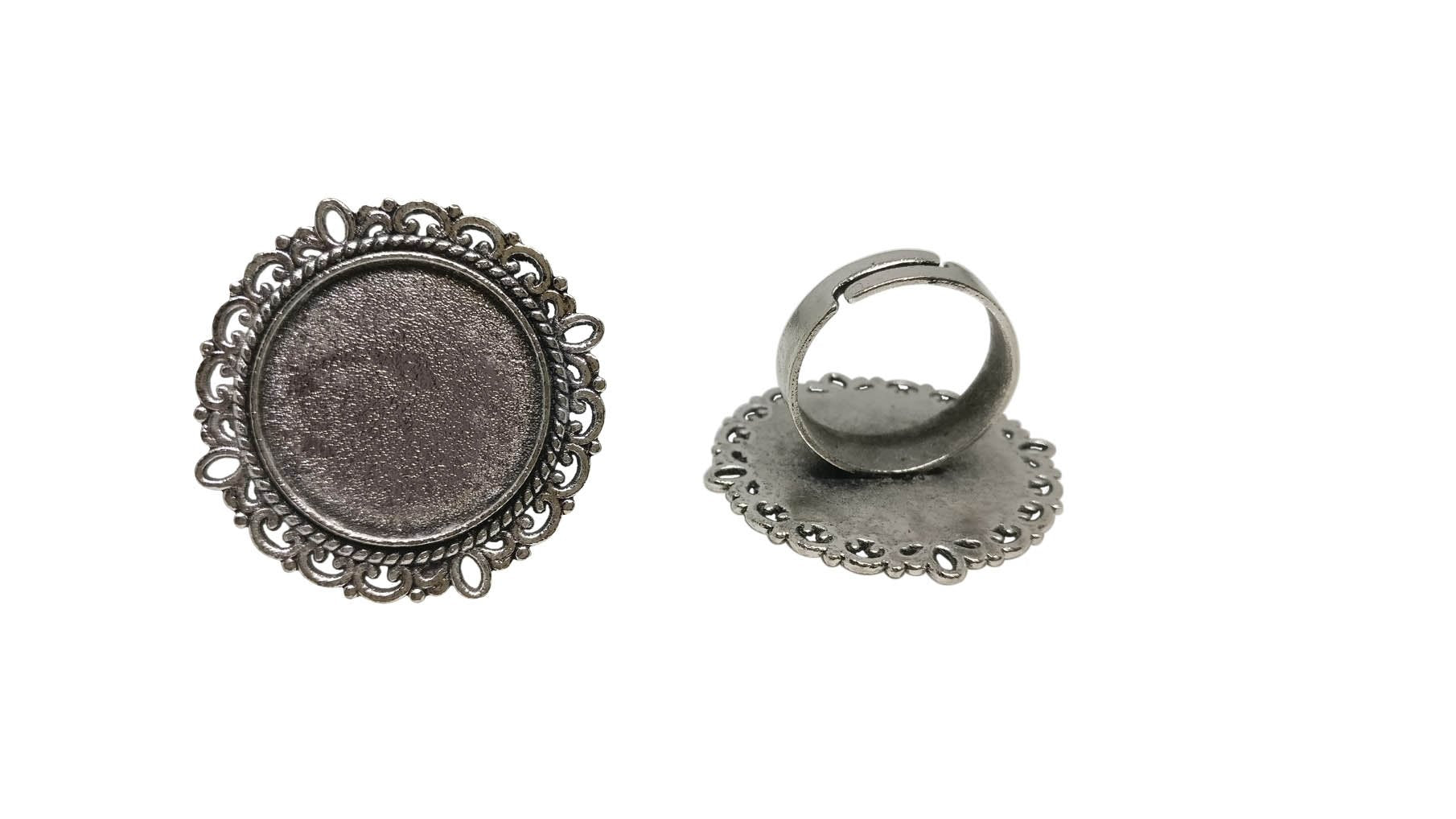 Metal Alloy Ring Base 31mm (Holds 20mm Round Embellishments) Round Antique Silver Color (1 Piece) For Jewellery Making [ac-jwlsupp-00029-m8]