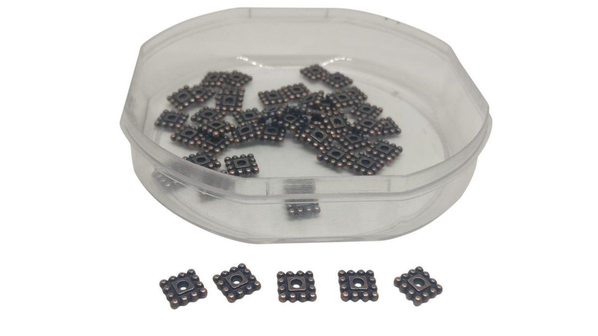Metal Alloy Bead Spacers 7x2mm Square Antique Copper Color (10 Grams, 34 Pieces) For Jewellery Making [ac-jwlsupp-00031-m16]