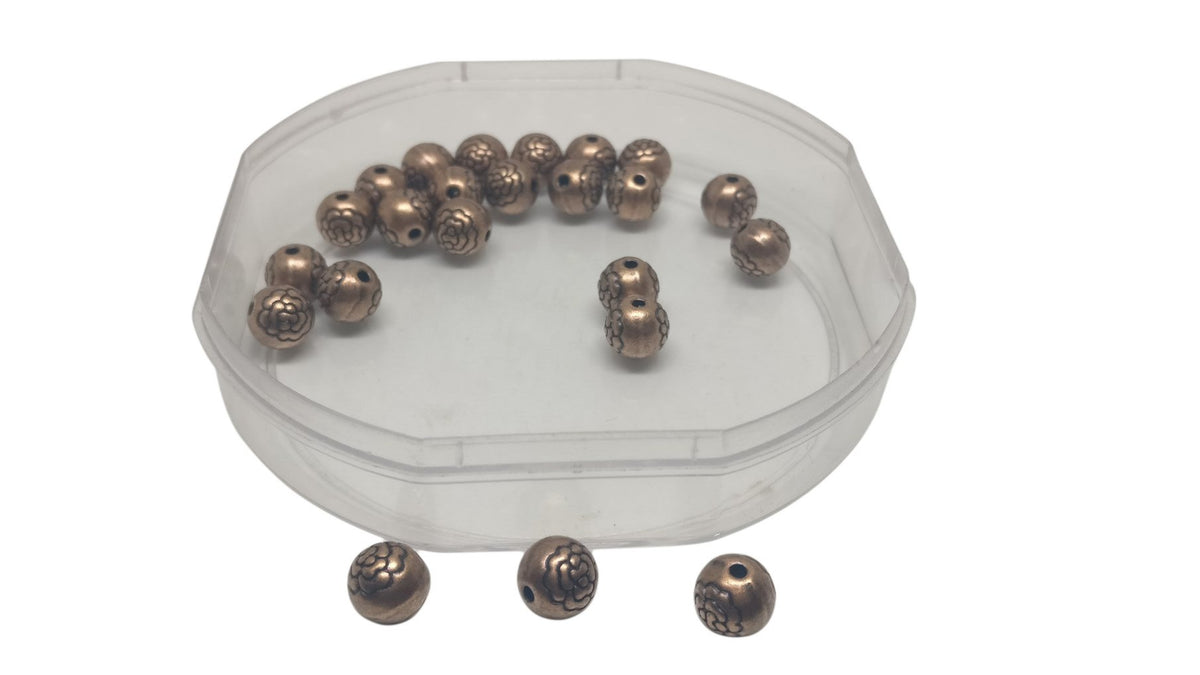 Metal Alloy Bead Spacers 8mm Round Ball Antique Copper Color (10 Pieces) For Jewellery Making [ac-jwlsupp-00031-m17]