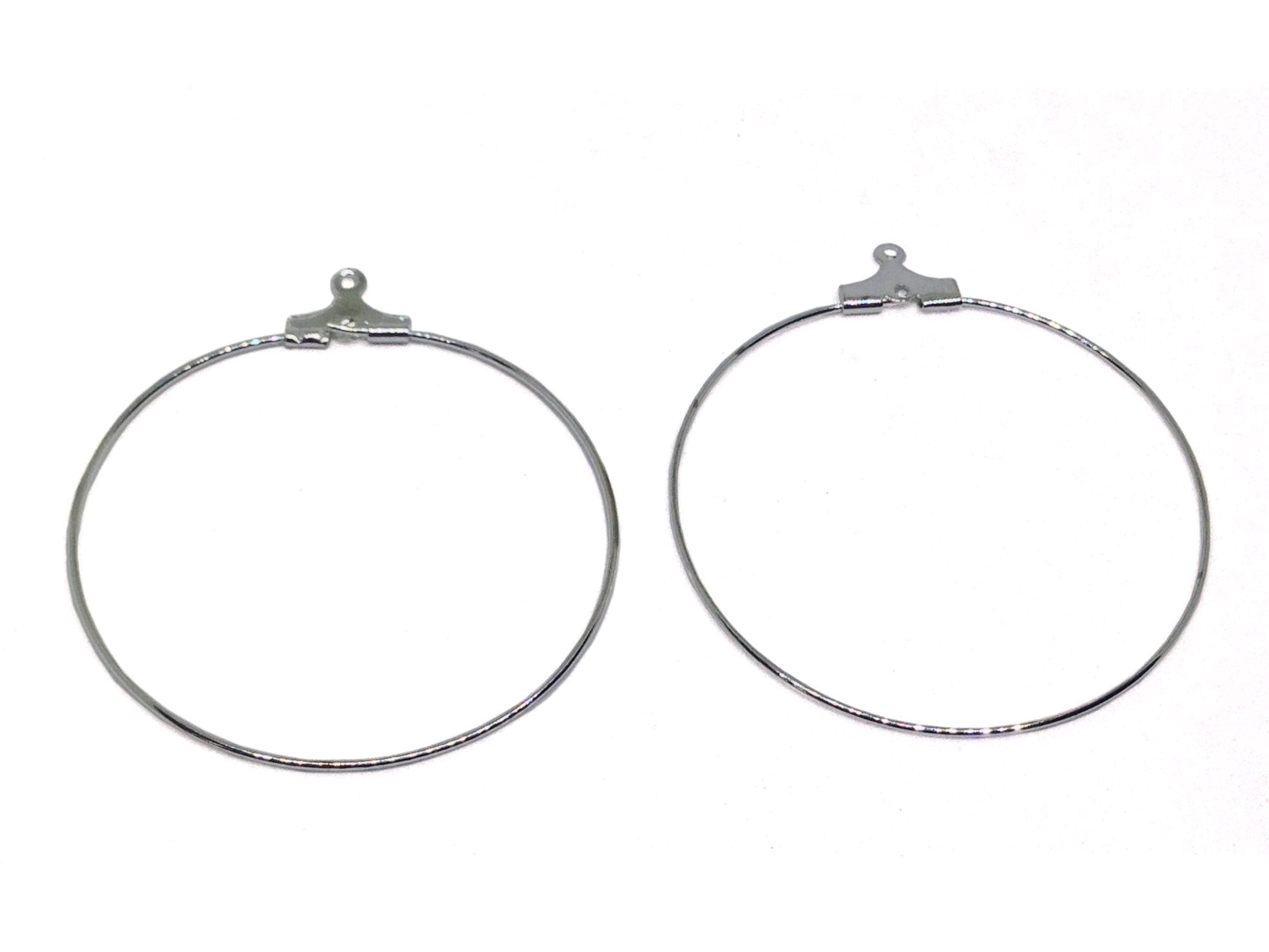Brass Hoop Earrings 40mm Thickness:0.6mm Round Silver Color (Pack of 10 Pieces) For Jewellery Making [ac-jwlsupp-00033-m12]