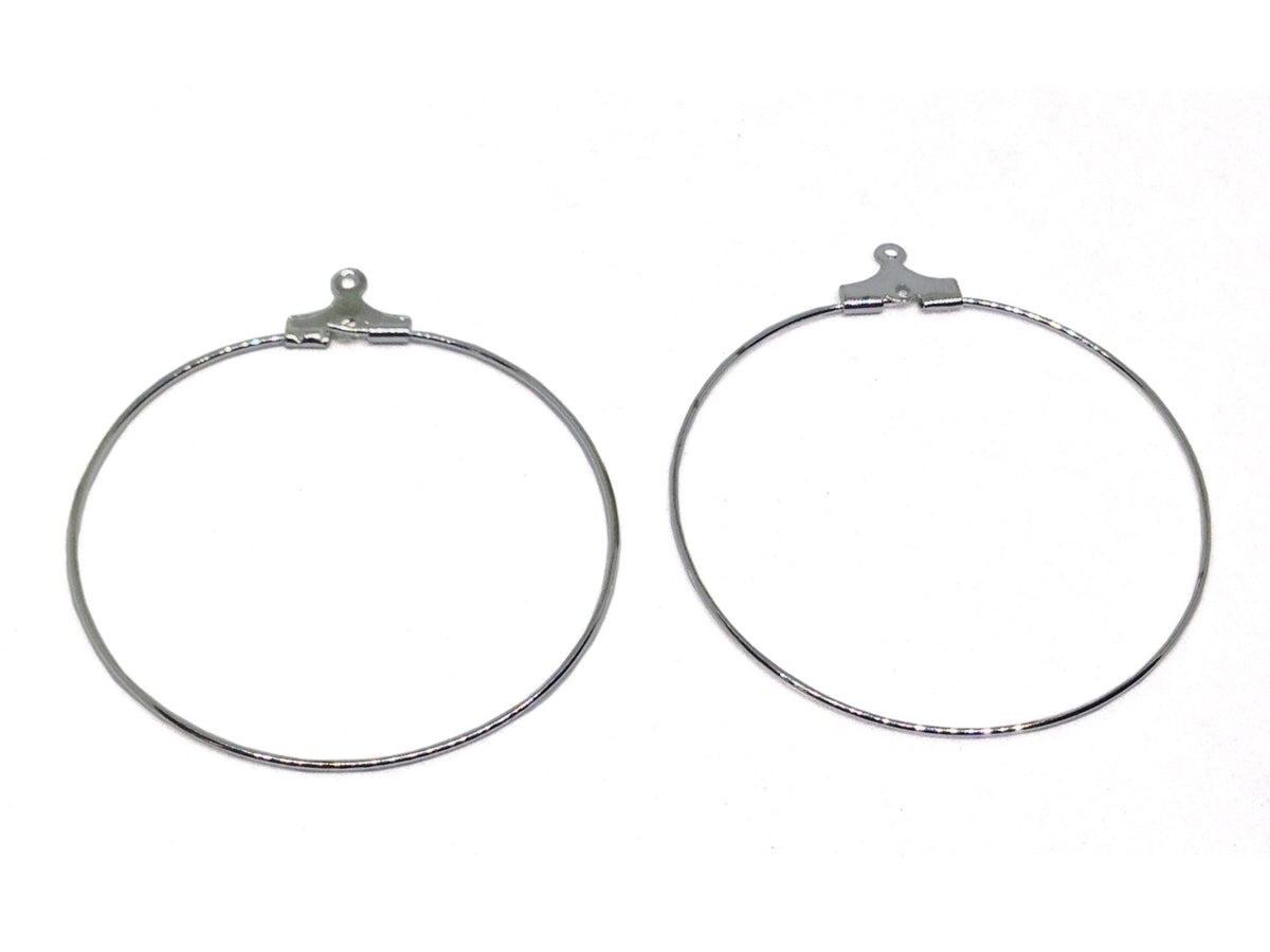 Brass Hoop Earrings 40mm Thickness:0.6mm Round Silver Color (Pack of 10 Pieces) For Jewellery Making [ac-jwlsupp-00033-m12]