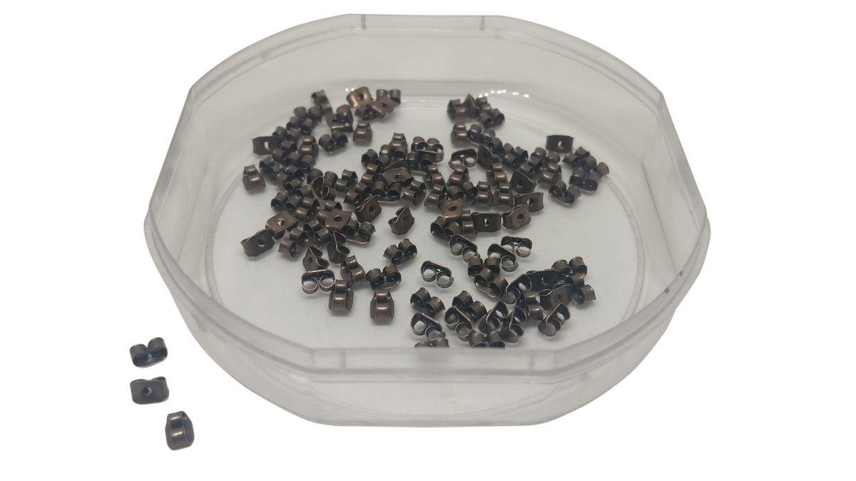 Metal Iron Earring Back Stoppers 5x3mm Rectangle Antique Copper Color (Pack of 5 grams, 85 stoppers approx) For Jewellery Making [ac-jwlsupp-00036-m10]