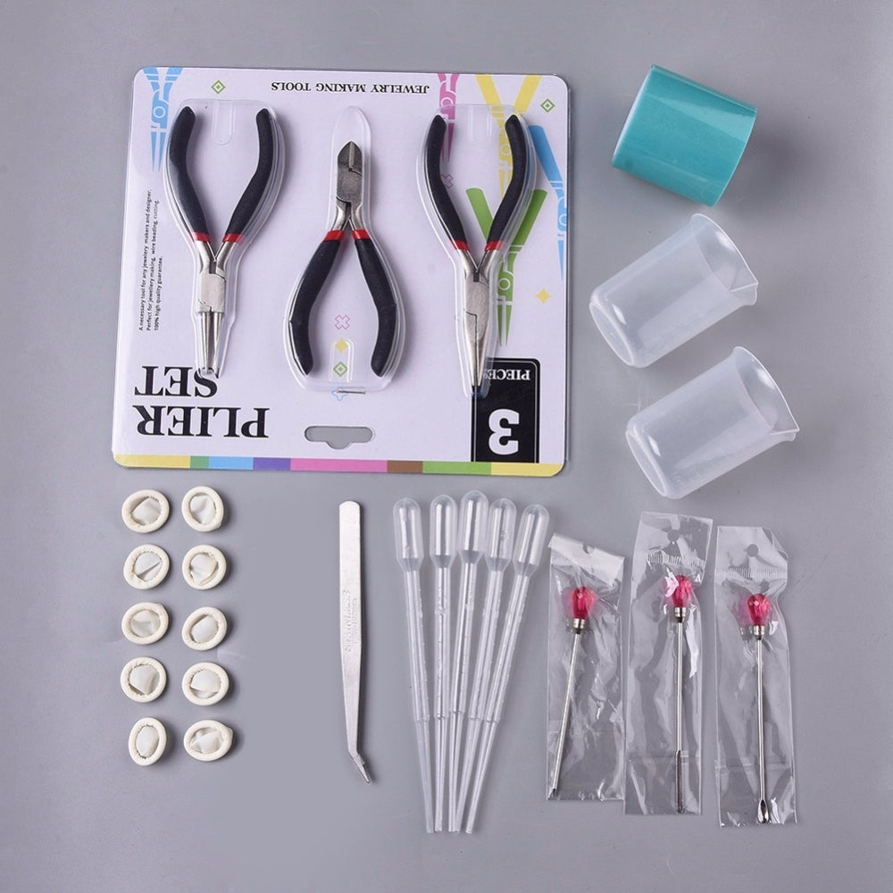 DIY Resin Epoxy UV Jewellery Making Kit Materials With UV Glue Tools, Pliers, Tape, Tweezer, Finger Cots, Pipette and Cup (1 Set) [ac-jwlsupp-00037-m1]