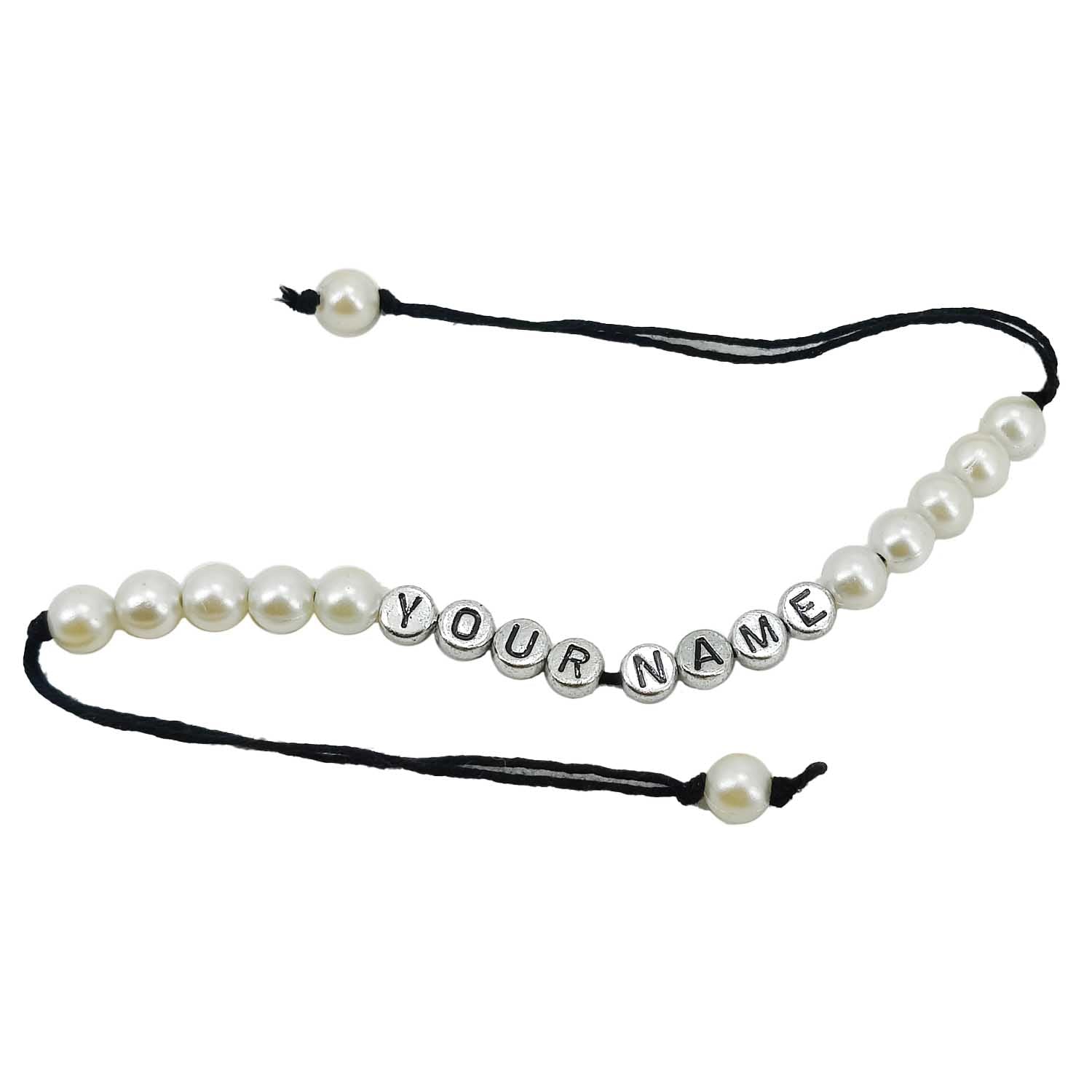 DIY Rakhi Making Kit Supplies Materials For 2 Rakhis (Thread, 2 Sets x A-Z Radium Silver Color CCB Beads, 20 Pcs Plastic Pearl Beads) - 1 Set [ac-jwlsupp-00040-m8]